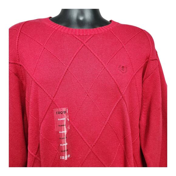 NWT IZOD Sweater Mens XLARGE Logo Red Crew Neck Cotton Argyle Office Dad Holiday - Picture 5 of 11